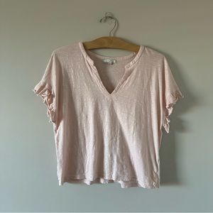 Z Supply Ruffle Sleeve V Neck Cropped Tee Shirt